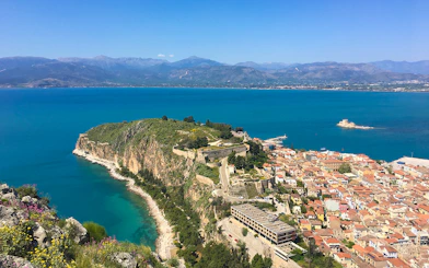 Nafplio coastal view with historic fortress and town, part of Nafplio-Mycenae-Epidaurus Day Tour.