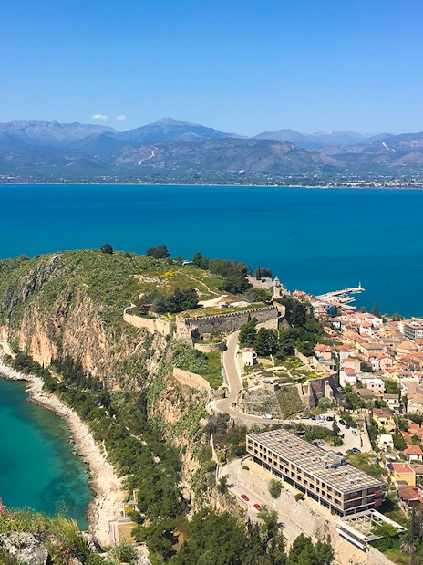 Nafplio coastal view with historic fortress and town, part of Nafplio-Mycenae-Epidaurus Day Tour.