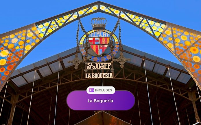 Entrance sign of La Boqueria market in Barcelona, Spain.