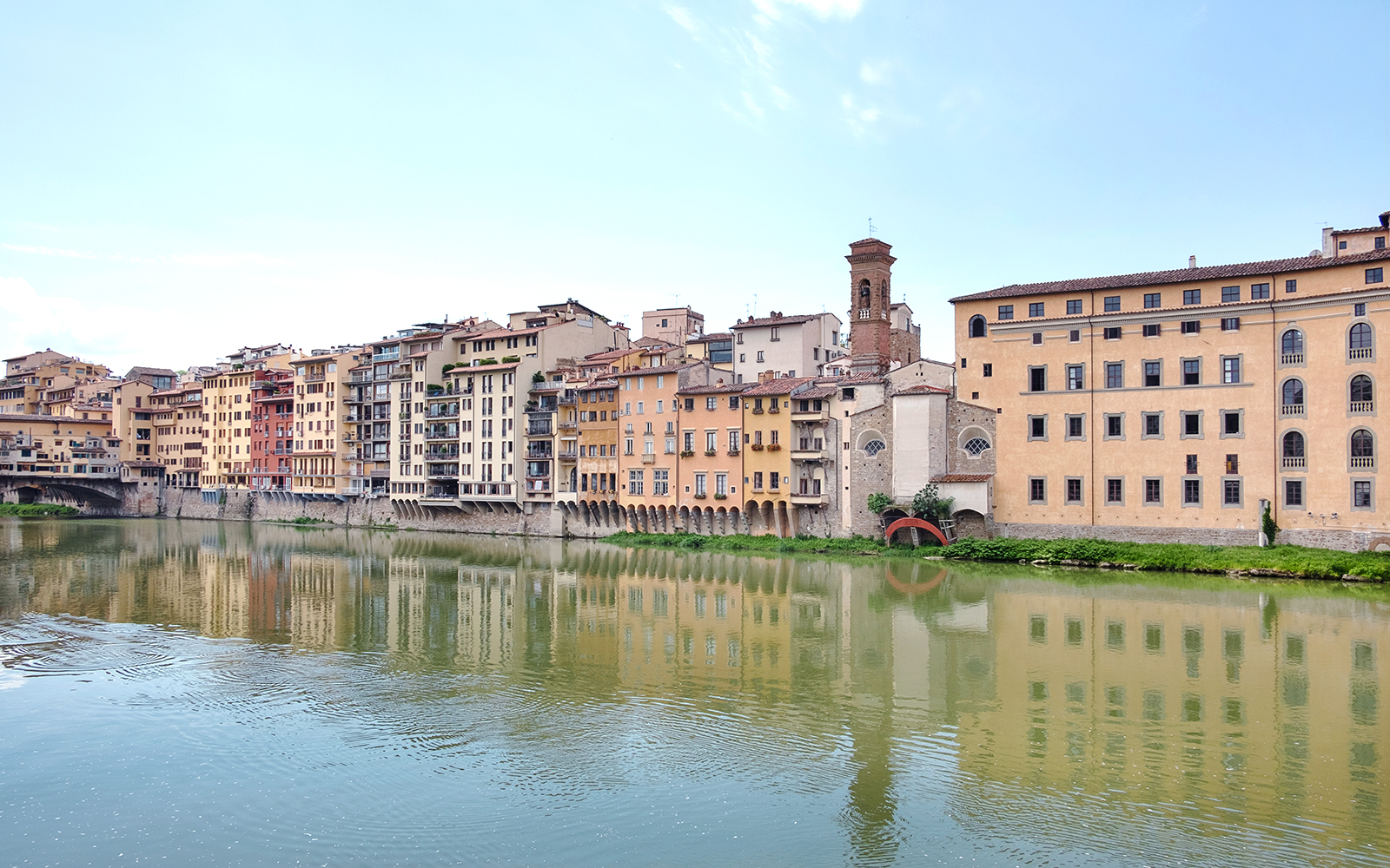 View of the Oltrarno District in Florence with historic buildings and narrow streets.