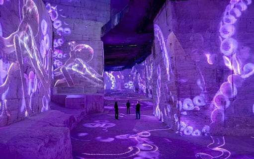 Immersive ocean-themed projections at Carrières des Lumières exhibit in France.