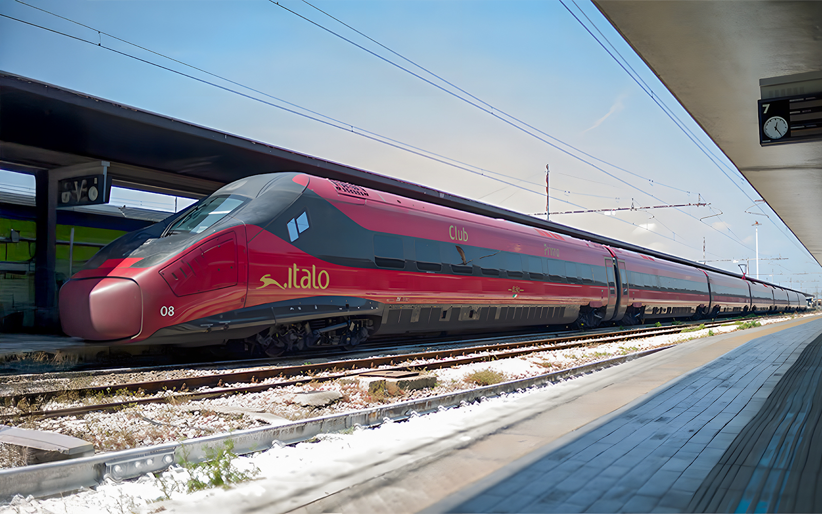 Italo train stationed at Rome platform for travel to Naples.
