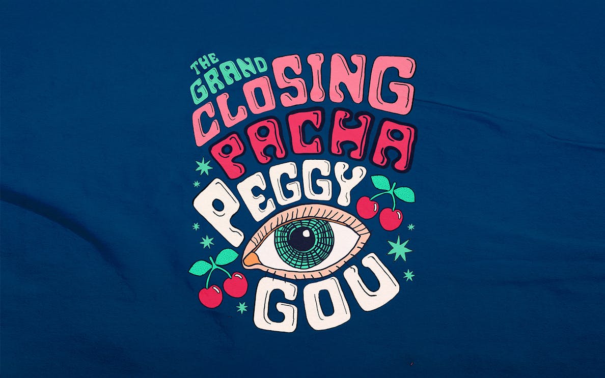 Pacha Ibiza closing event poster featuring Peggy Gou with cherries and eye graphic.