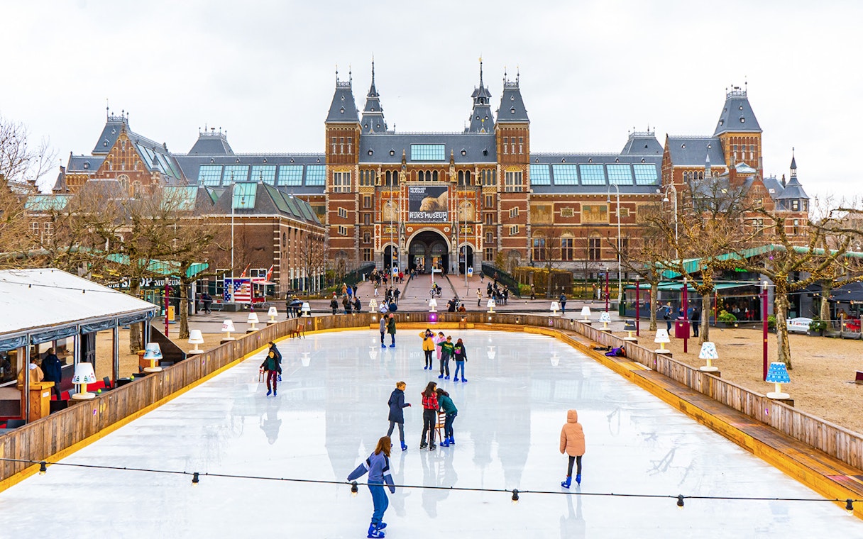 Ice skating rink in front of the Rijksmuseum in Amsterdam.