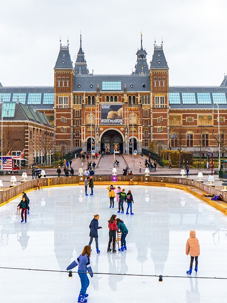 Ice skating rink in front of the Rijksmuseum in Amsterdam.