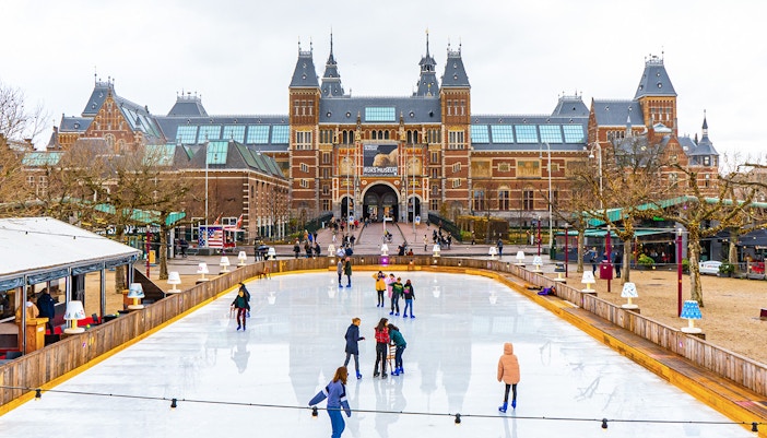 Ice skating rink in front of the Rijksmuseum in Amsterdam.