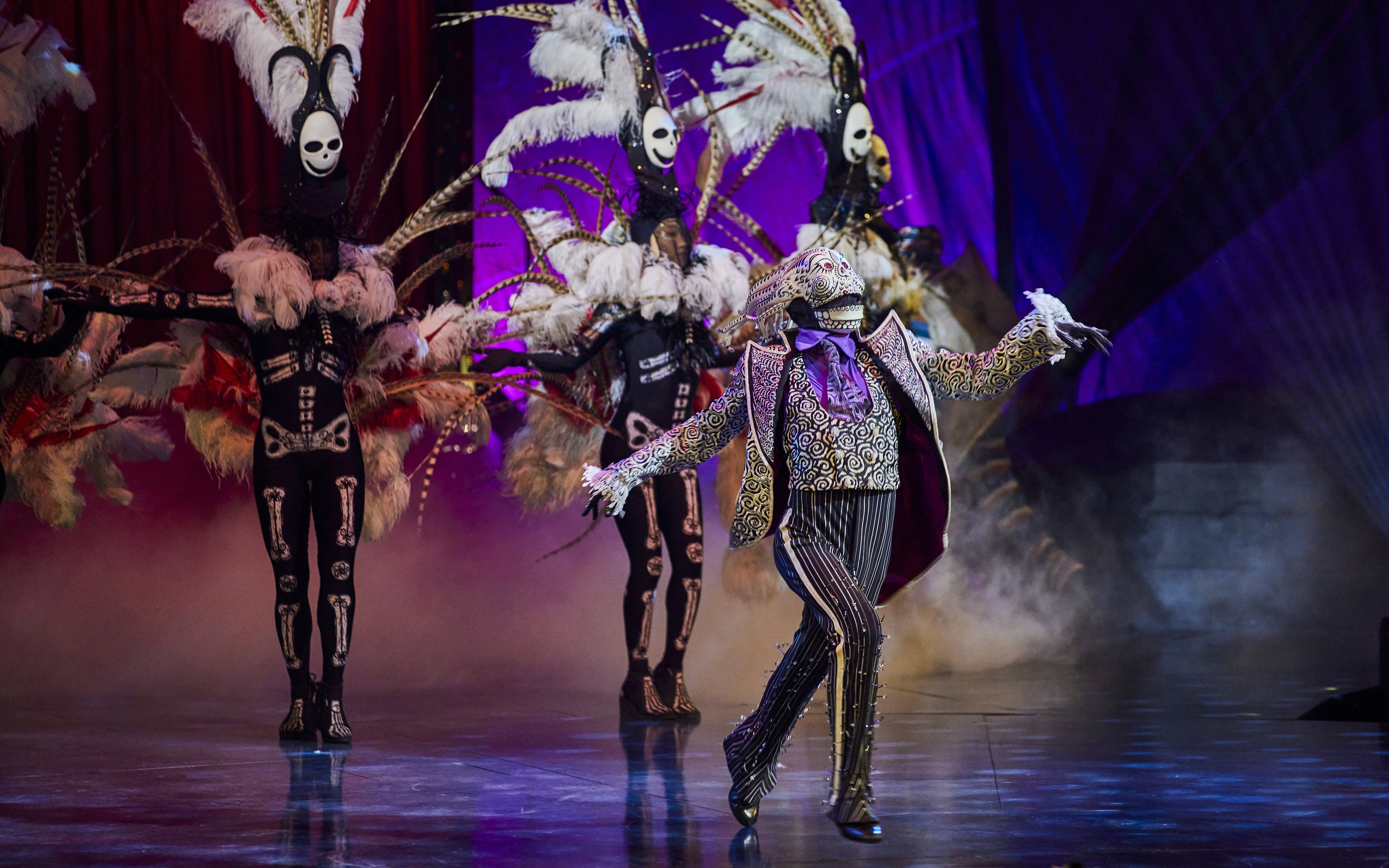 Performer in elaborate costume during Kooza show in Brisbane.