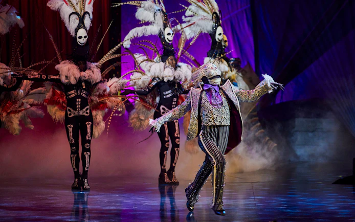 Performer in elaborate costume during Kooza show in Brisbane.