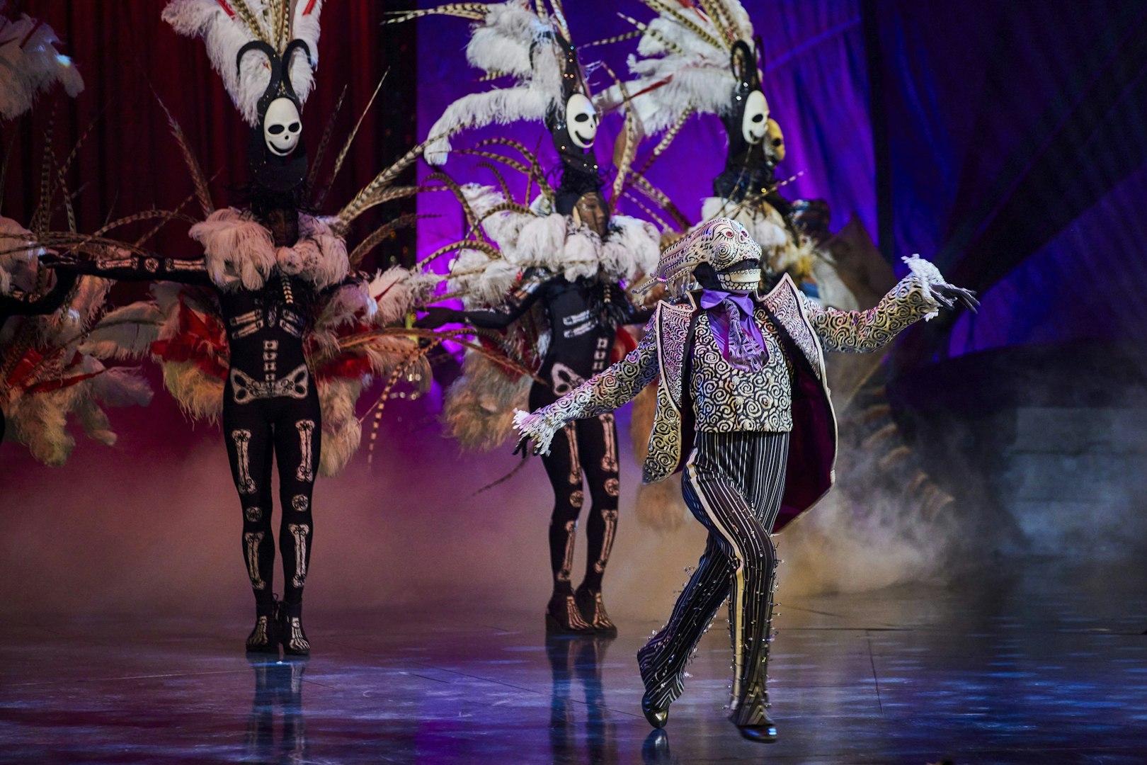 Performer in elaborate costume during Kooza show in Brisbane.