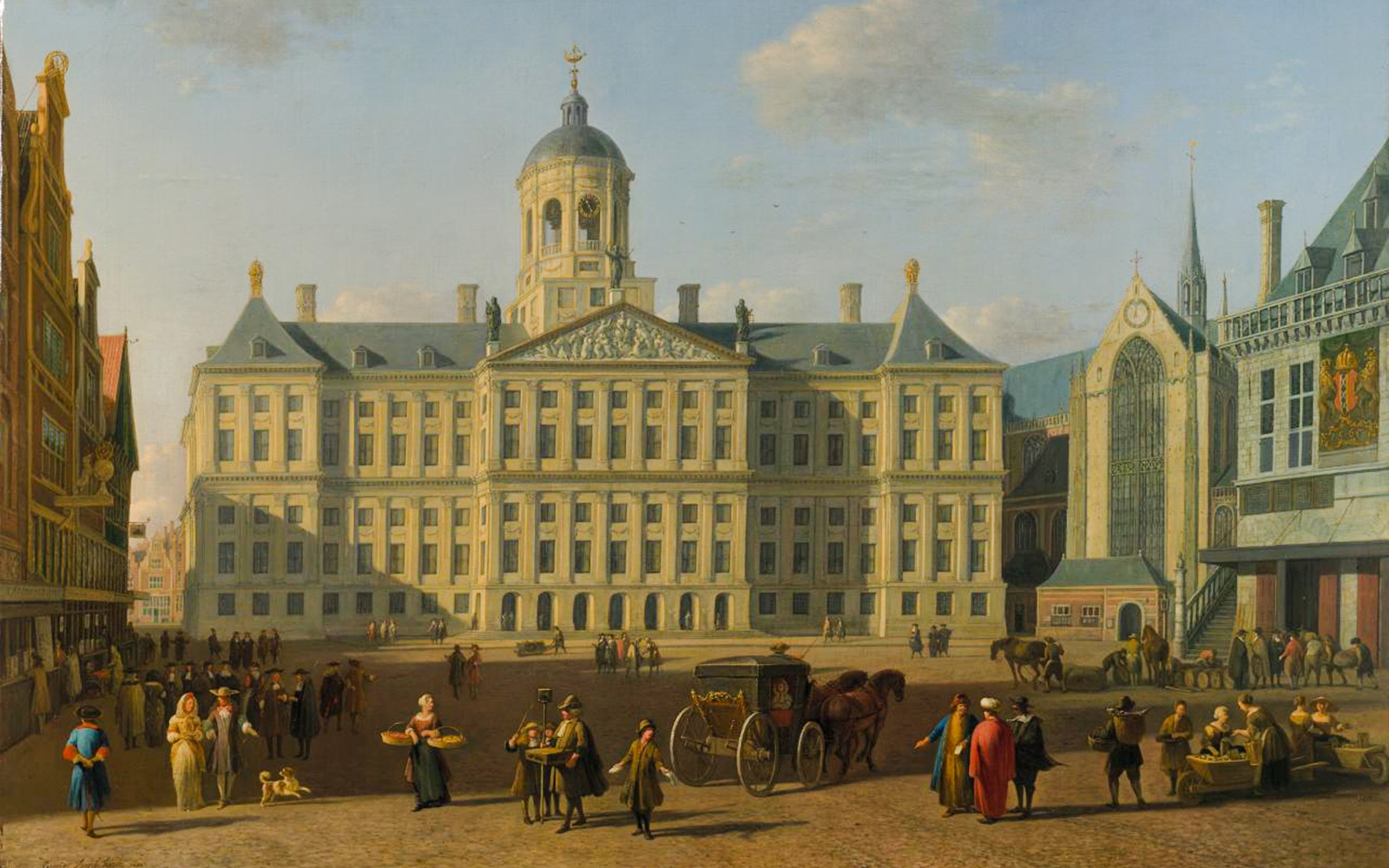 European city square with people and horse-drawn carriage, National Gallery of Victoria painting.