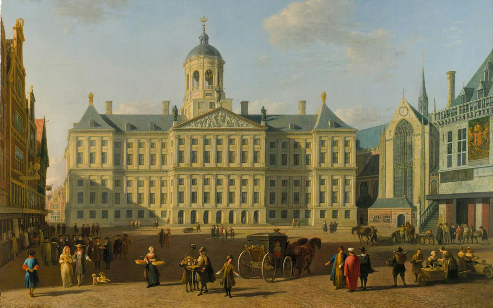 European city square with people and horse-drawn carriage, National Gallery of Victoria painting.