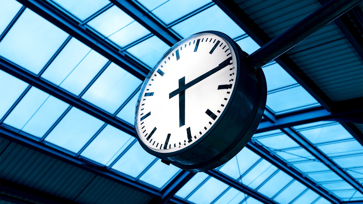 Clock at the station reflecting time 6:15