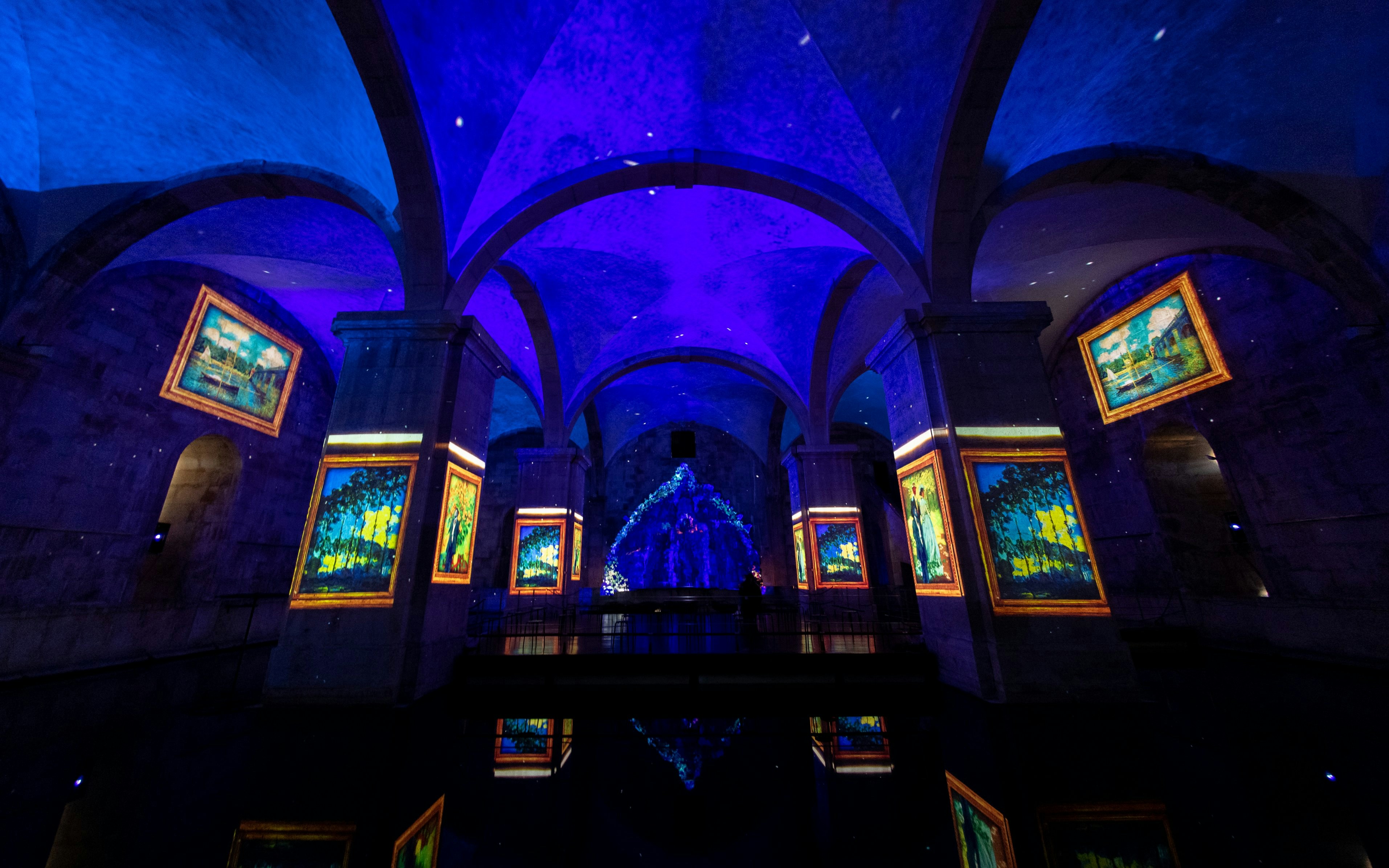 Visitors at Immersivus Gallery Lisbon viewing Monet and Klimt light and sound show.