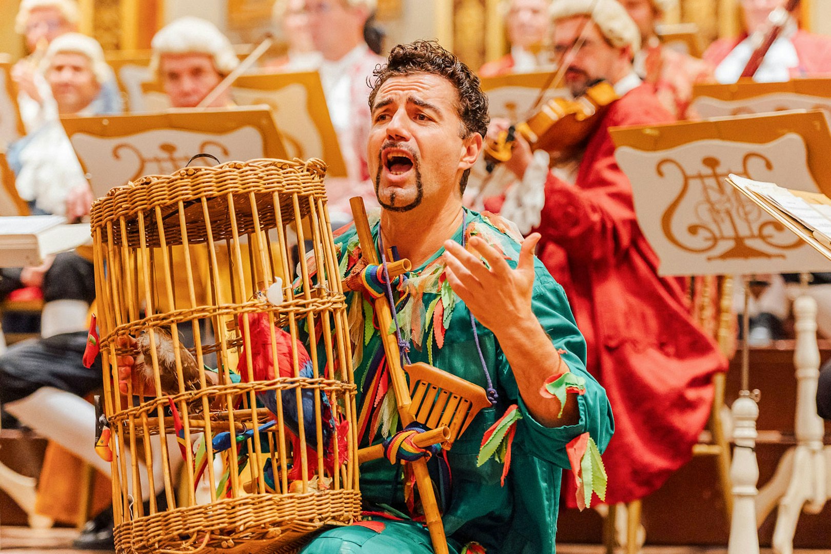 Musician performing with orchestra at Vienna's Musikverein Golden Hall.