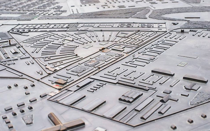 Model of Sachsenhausen Concentration Camp layout, Germany.