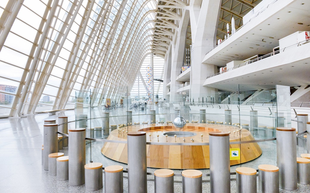 Interior of Valencia's Science Museum with modern architecture and interactive exhibits.
