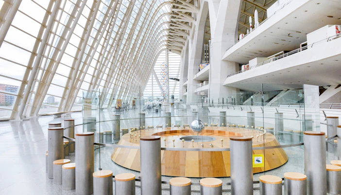 Interior of Valencia's Science Museum with modern architecture and interactive exhibits.