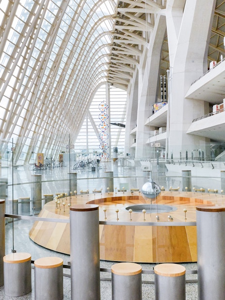 Interior of Valencia's Science Museum with modern architecture and interactive exhibits.