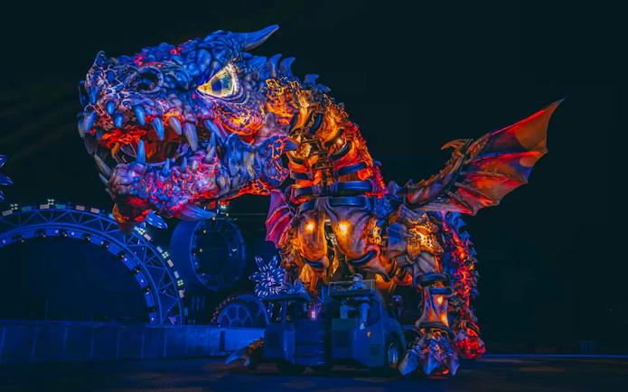 Giant dragon sculpture at Chimelong Paradise theme park.