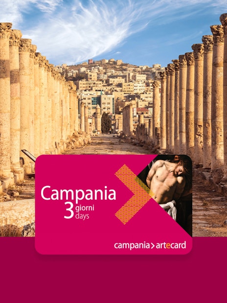 Ancient columns in Campania with Artecard Campania pass in foreground.