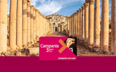 Ancient columns in Campania with Artecard Campania pass in foreground.