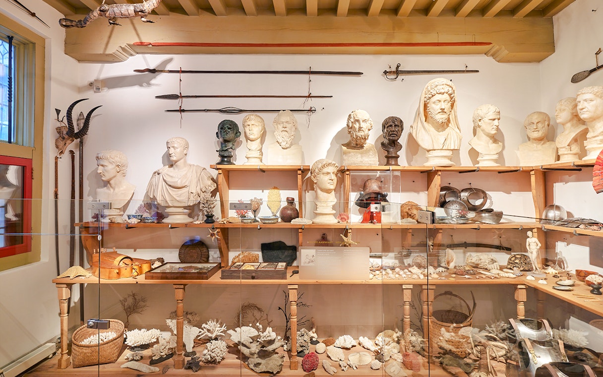 Busts and artifacts displayed at the Rembrandt House Museum, Amsterdam.