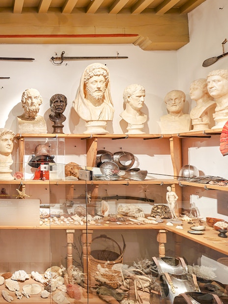 Busts and artifacts displayed at the Rembrandt House Museum, Amsterdam.