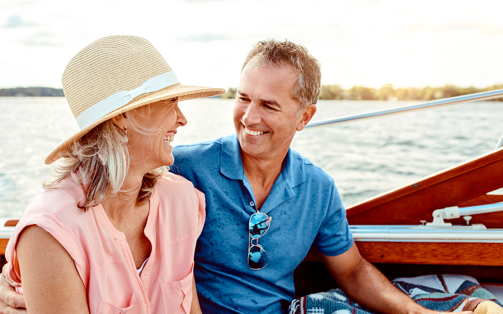 Couple enjoying a cruise on a sunny day.