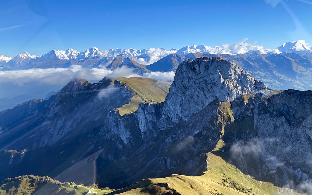 Aerial view of Stockhorn Mountain during helicopter tour from Bern-Belp Airport.