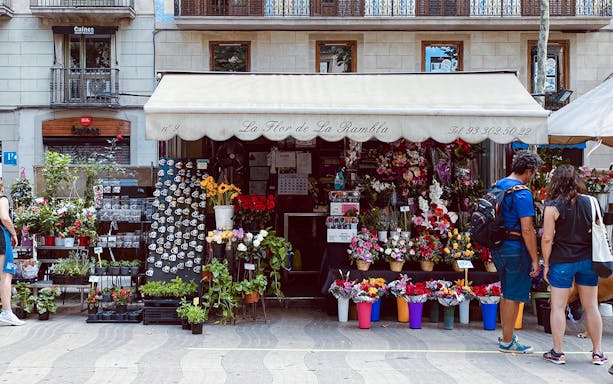 Flower stall in Barcelona's Gothic Quarter on a guided tour.