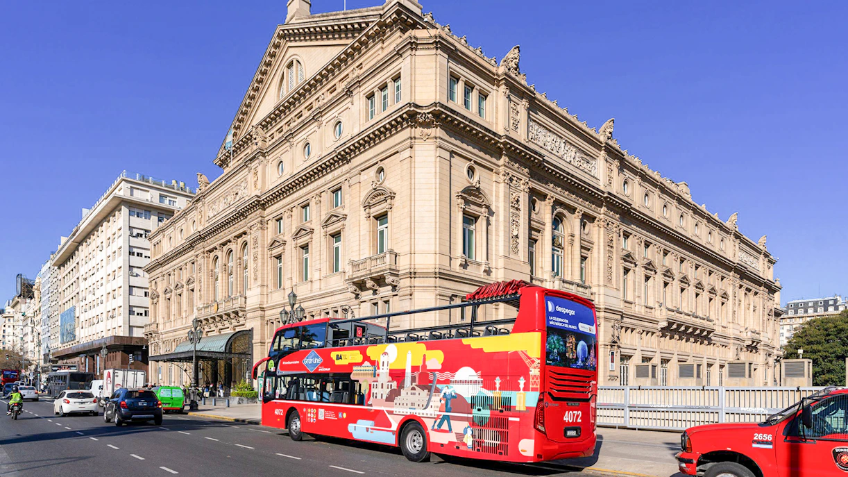 Hop on Hop off bus in front of Teatro Colón, Buenos Aires.