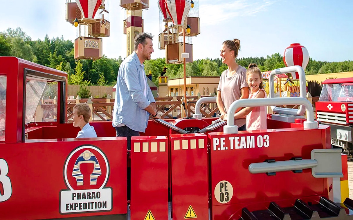 Guests on Pharao Expedition ride at LEGOLAND Deutschland.