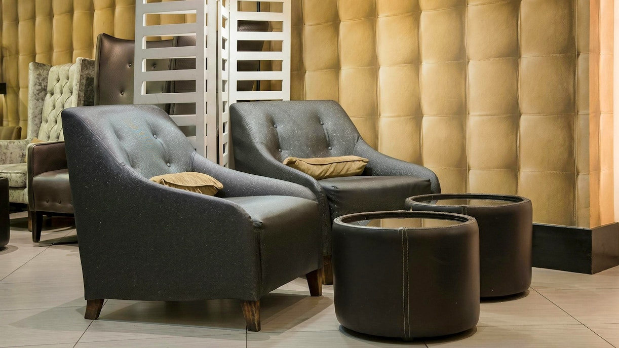 Seating area at Mashonzha Lounge, O. R. Tambo International Airport, Johannesburg.