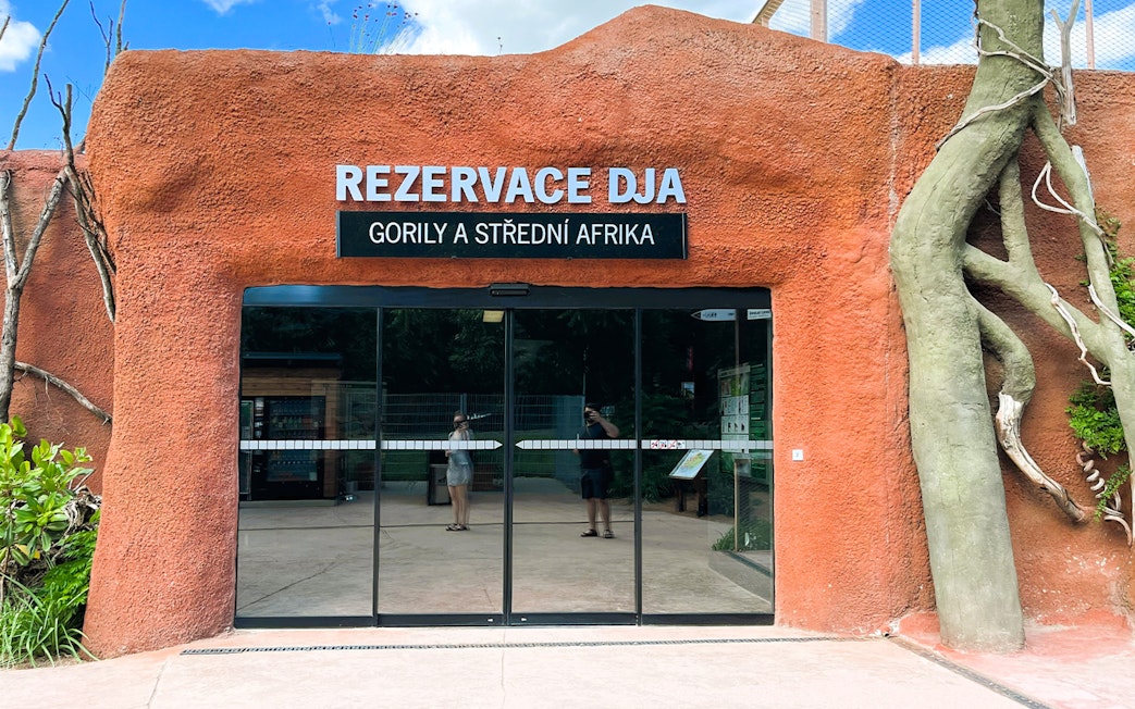 Entrance to gorilla exhibit at Prague Zoo.