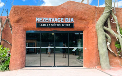 Entrance to gorilla exhibit at Prague Zoo.