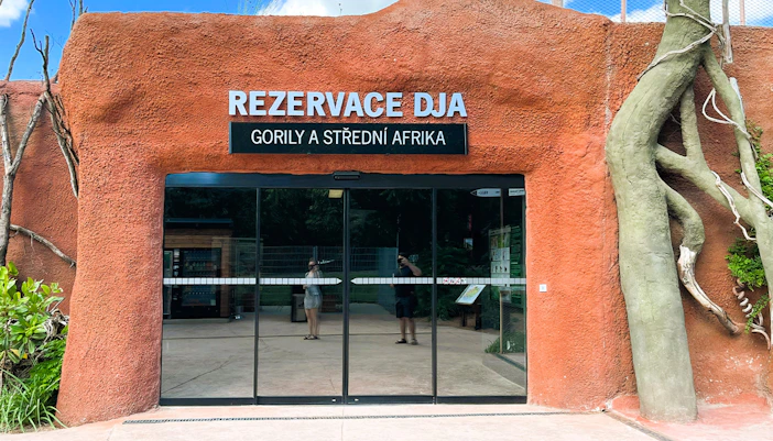 Entrance to gorilla exhibit at Prague Zoo.