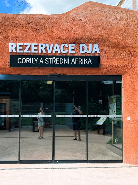 Entrance to gorilla exhibit at Prague Zoo.