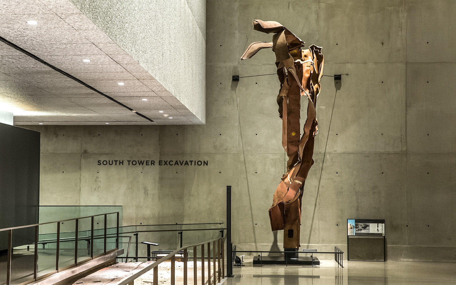 Twisted steel beam from South Tower excavation at 9/11 Memorial Museum exhibit.