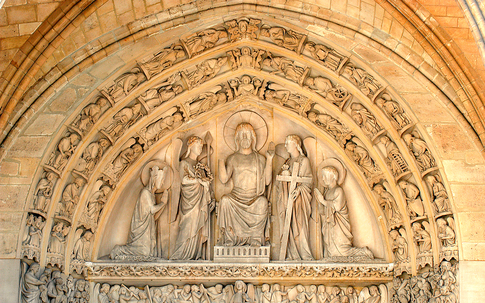 North Side of the Rose window depicting Old Testament scenes, including creation and early human history, at Sainte-Chapelle, Paris.