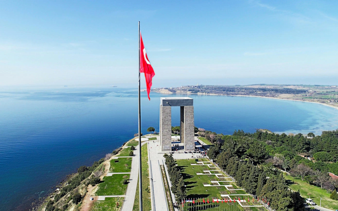 Canakkale Martyrs Memorial overlooking the Dardanelles Strait in Turkey.