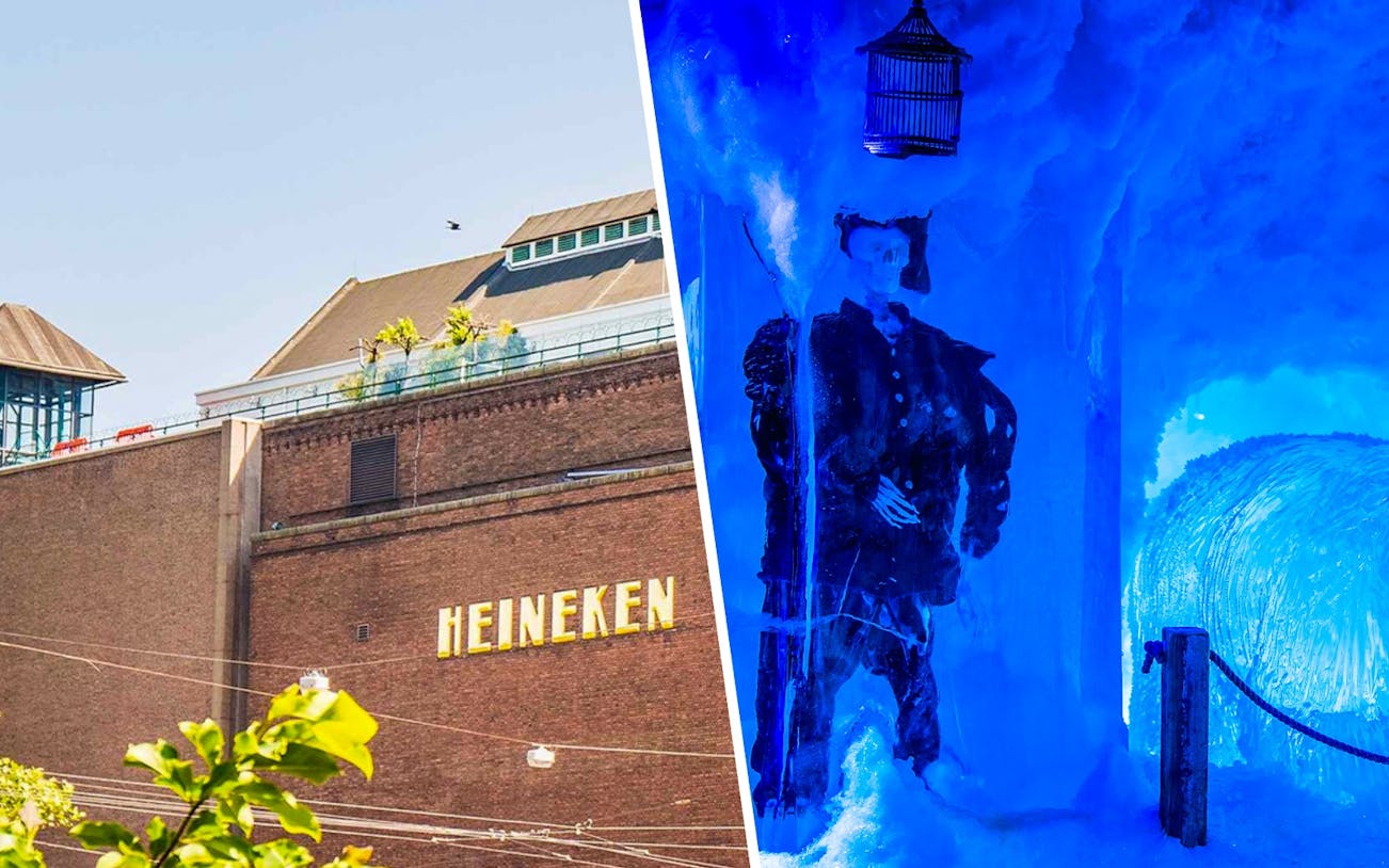 Heineken Brewery exterior and Xtracold Icebar interior in Amsterdam.