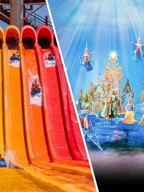Water slides at Andamanda Phuket Water Park and cultural performance at Siam Niramit Phuket.
