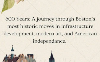 Text about Boston's historic infrastructure, modern art, and independence journey.