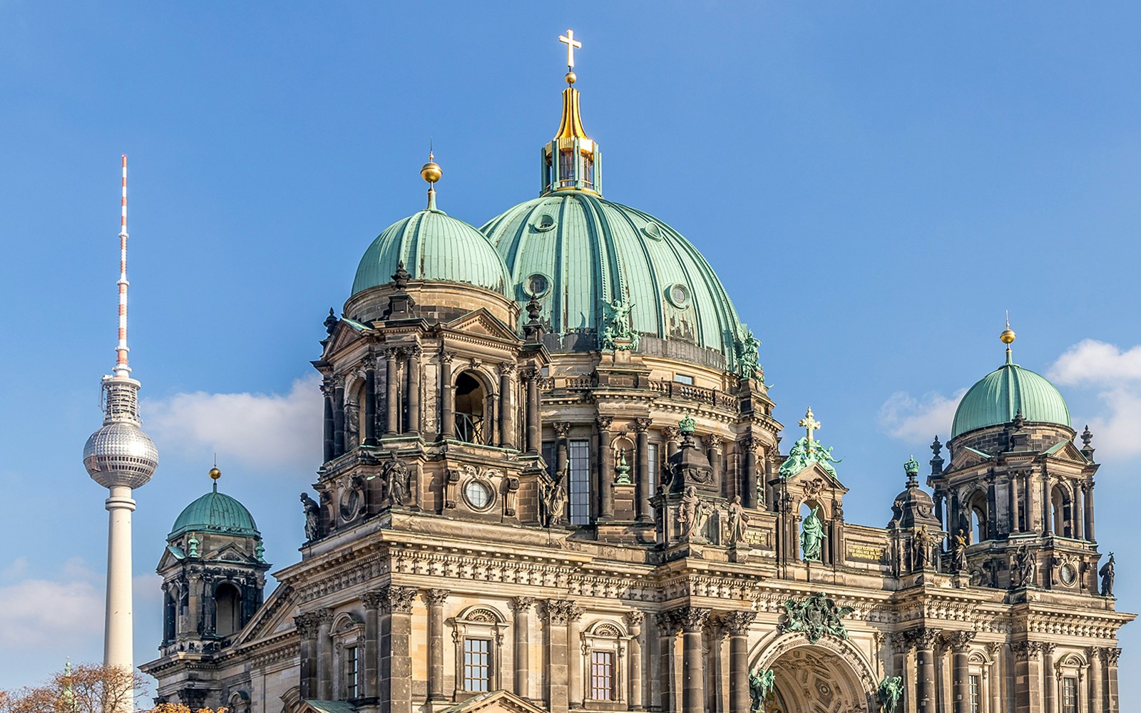 Berlin Cathedral with TV Tower in the background, Berlin, Germany.