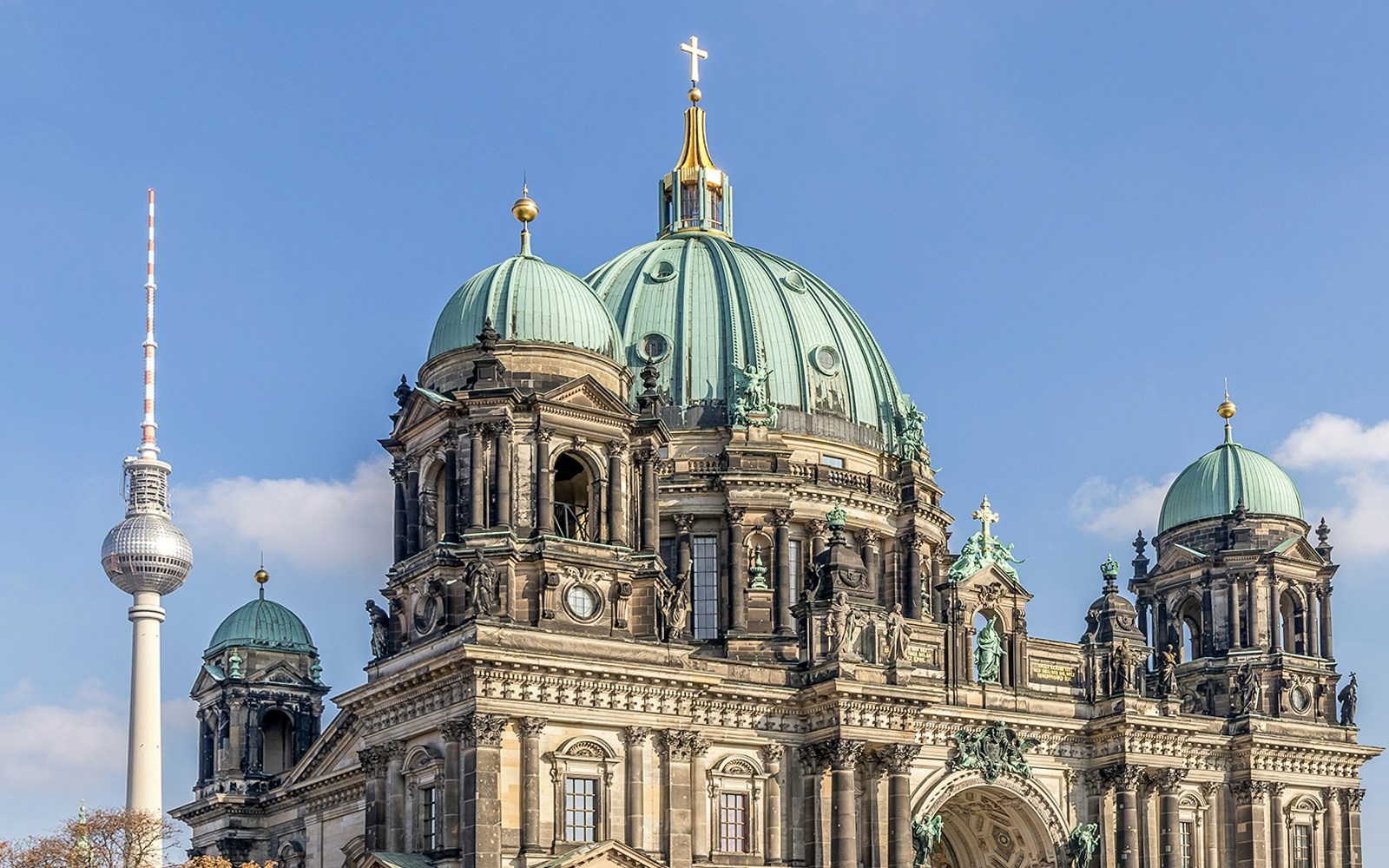 Berlin Cathedral with TV Tower in the background, Berlin, Germany.