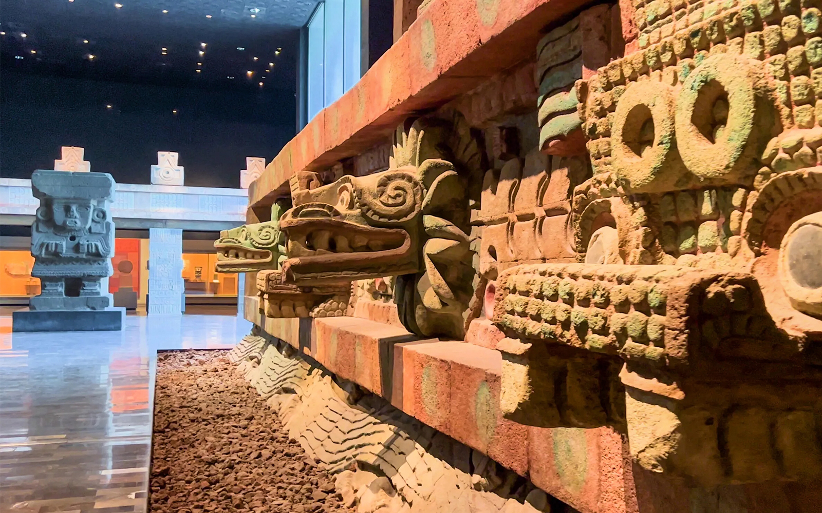 Stone carvings of Quetzalcoatl at the National Museum of Anthropology, Mexico City.