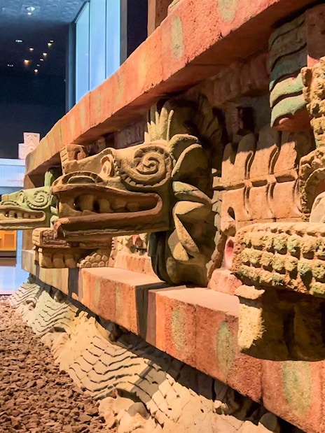 Stone carvings of Quetzalcoatl at the National Museum of Anthropology, Mexico City.