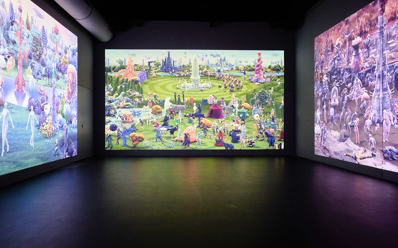 Guests viewing digital art at the Remastered audiovisual experience in Rotterdam.