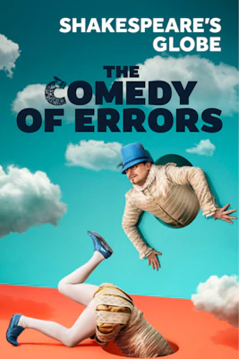 The Comedy of Errors poster with colorful masks and theatrical elements.