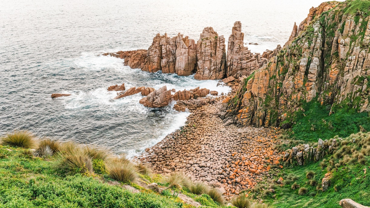 Aerial view of the Pinnacles rock formations in Woolamai Bay, Phillip Island, Australia.